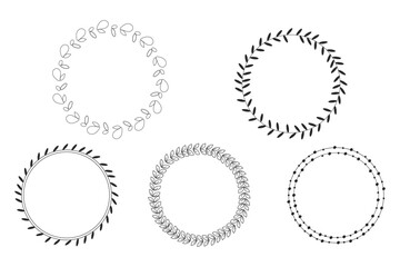 Beautiful Hand-Drawn Wreaths for Creative Use, Set of Floral and Botanical Round Frames