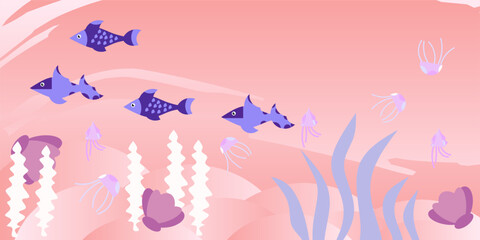 Set of fish in the sea. 