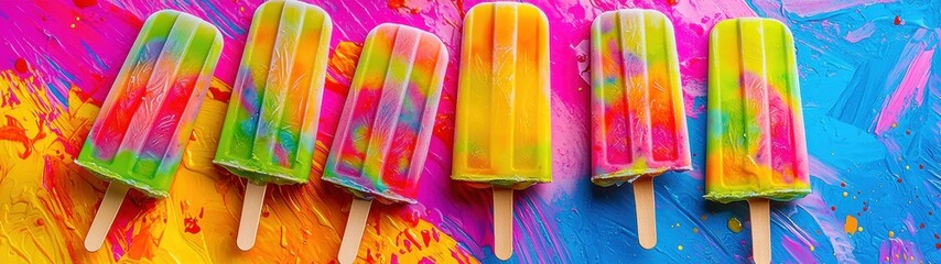 Artfully Arranged Colorful Popsicles on Vibrant Blue Background