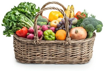 Vibrant Image of Assorted Organic Vegetables and Fruits in Wicker Basket