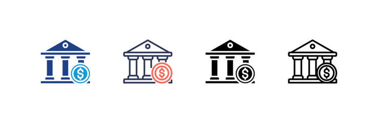 Bank icon set multiple style collection