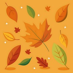 Autumn Leaves Falling on Orange Background