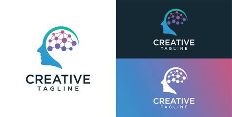 Human head mind and technology logo design