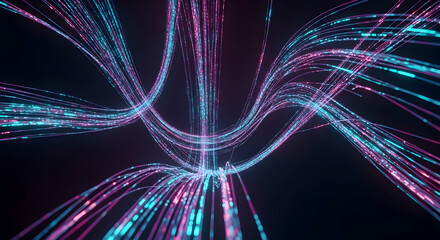 Abstract Data Flow With Fluorescent Light Streaks On Dark Backdrop