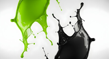 Contrasting Splashes Dynamic Composition Featuring Green and Black Liquid Forms