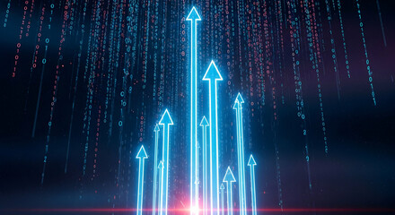 Digital Rise Neon Arrows Emerging From Data Stream Network