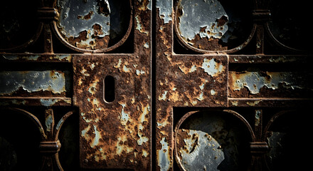 Decayed Ironwork Gate With Patches of Corrosion and Peeling Texture