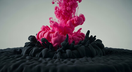 Dramatic Collision Of Vibrant Pink With Erupting Black Ink Clouds Backdrop