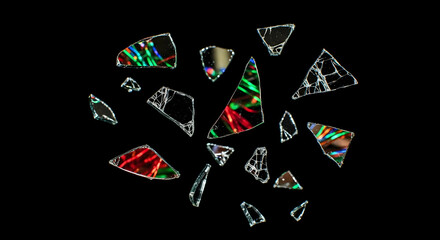 Scattered Reflection: Fragments of Broken Mirrors on Dark Plane Backdrop