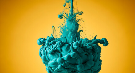 Abstract Turquoise Paint Explosion Against A Vibrant Yellow Backdrop