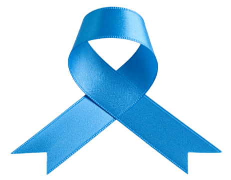 Blue Awareness Ribbon with Folded Loop and Shadow, angled view, isolated on transparent background