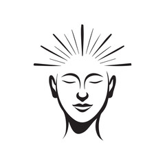 Inner Radiance: A serene face with closed eyes radiates peaceful enlightenment, and a halo of light emanating from the top of head. 