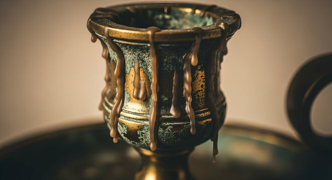 Antique Candlestick Holder With Dripping Wax Against Soft Background - Powered by Adobe