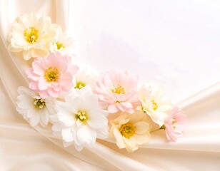 Delicate pastel flowers on satin