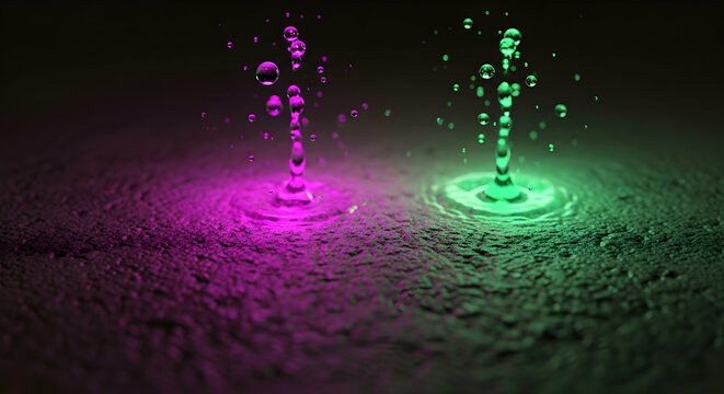 Luminous Water Droplets Creating Ripples With Vivid Colors in Dark Ambience - Powered by Adobe