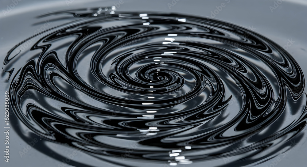 Poster intricate vortex of shiny black liquid forms abstract swirl