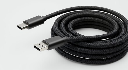 Coiled black data cable