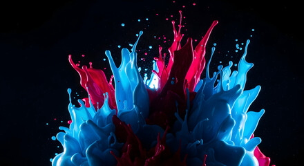 Obraz premium Dynamic Color Explosion: Abstract Paint Splash in Crimson and Cyan Hues