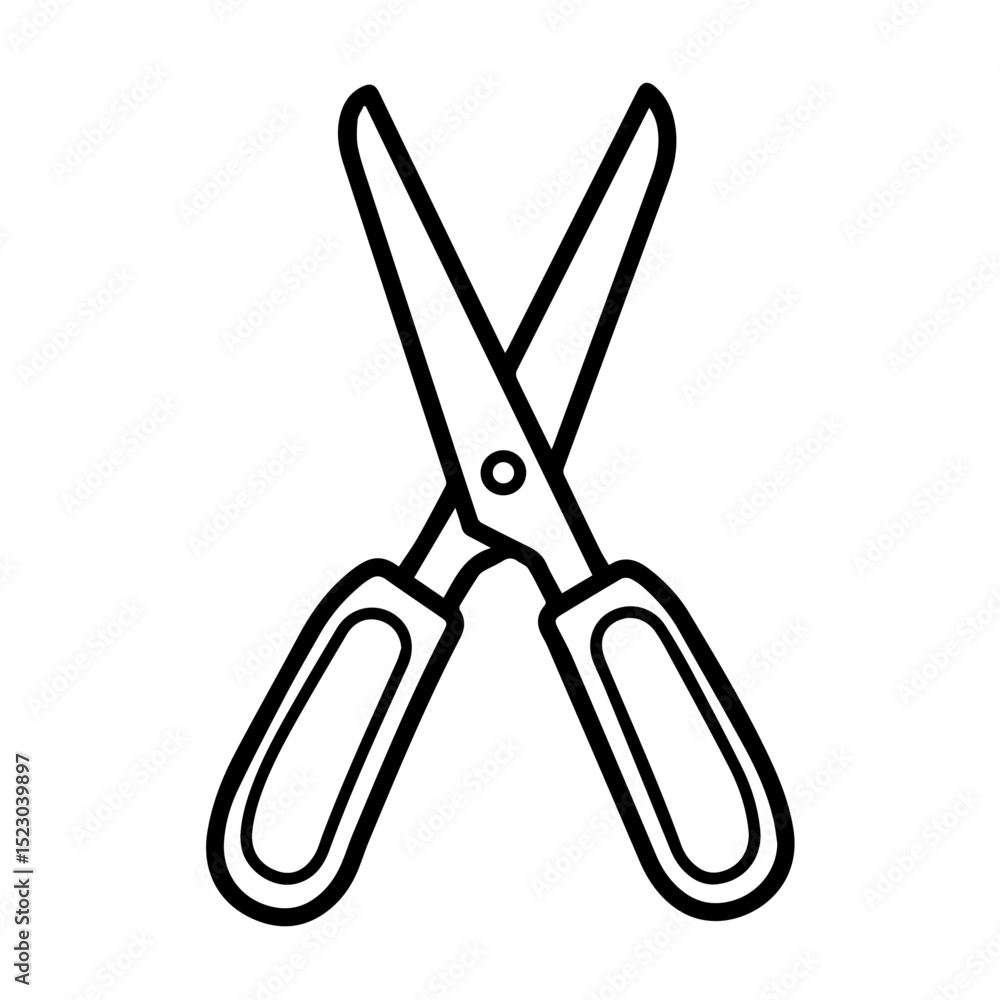 Poster simple scissors illustration open position. sharp scissors with comfortable handles for precise cutt