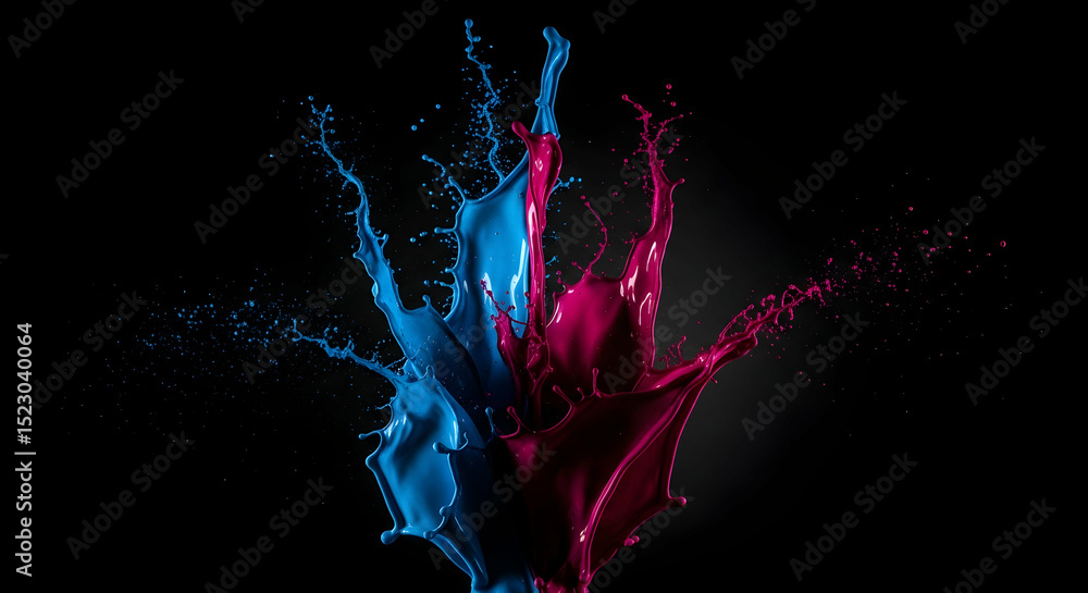 Poster splashing hues abstract dynamic motion isolated on black backdrop