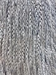 Close-up of black and grey woven coconut palm flower texture.