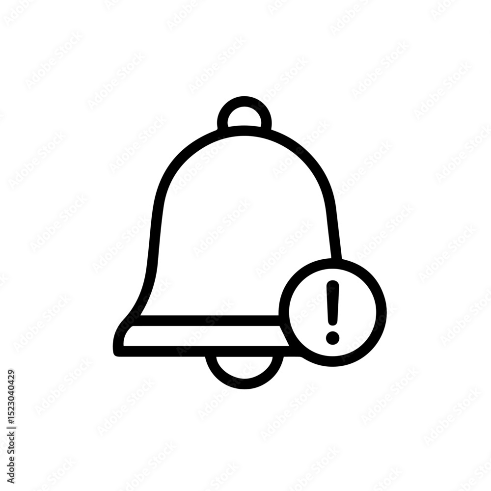 Poster simple bell icon with exclamation mark notification. this alert symbol indicates important updates o