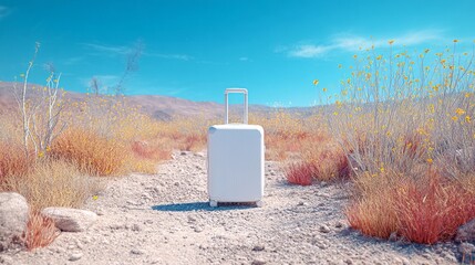 Solitary suitcase featured in a minimalist environment, evoking travel preparation, independence, and exploration.