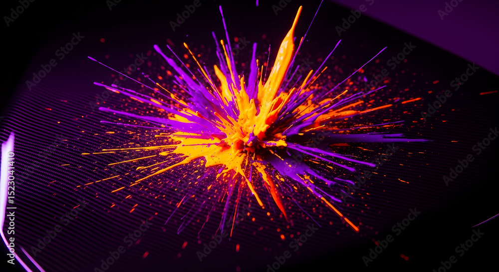 Aufkleber colorful explosion of splashes with dynamic radial lines on dark backdrop