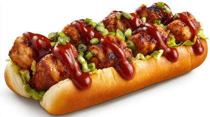 Delicious Chicken Meatball Sub. Savory Chicken Meatballs Topped With Sauce and Scallions