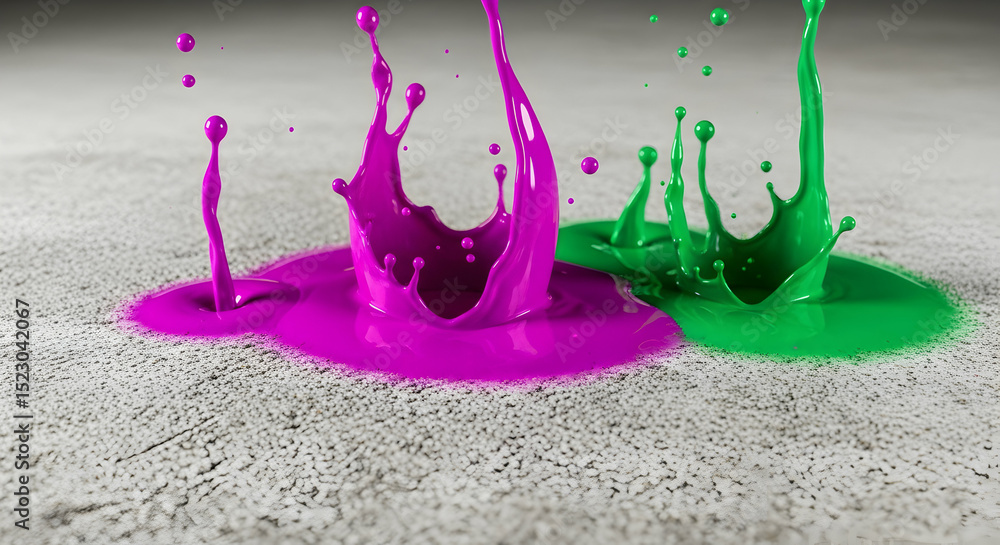 Poster dynamic motion visual displaying two vibrant color liquid explosions