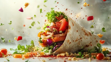 Delicious Chicken Shawarma Wrap Filled with Fresh Vegetables and Herbs Explosion
