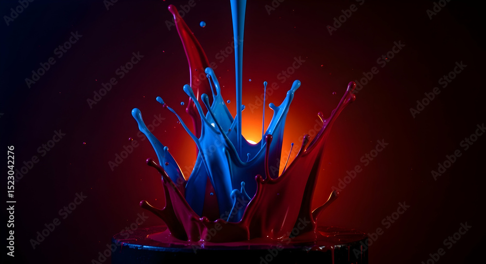 Poster chromatic collision two vibrant liquids merging in dynamic motion