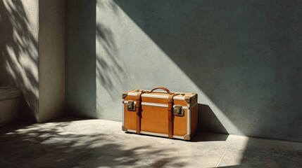 Travel concept with lone suitcase in still setting, portraying minimalism, isolation, or solo adventure narrative.