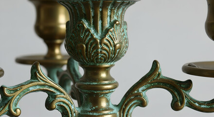 Ornate Bronze Candelabra with Verdigris Accents Still Life Arrangement
