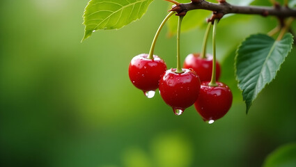 red cherries on the tree