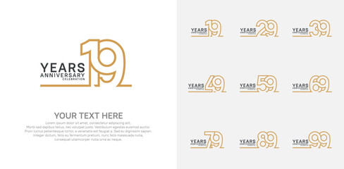 Anniversary logo set vector design, brown color for celebration event