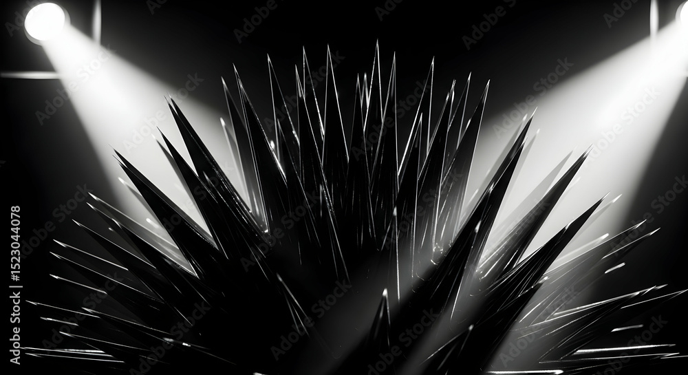 Poster abstract composition of dark spikes and light rays in monochrome