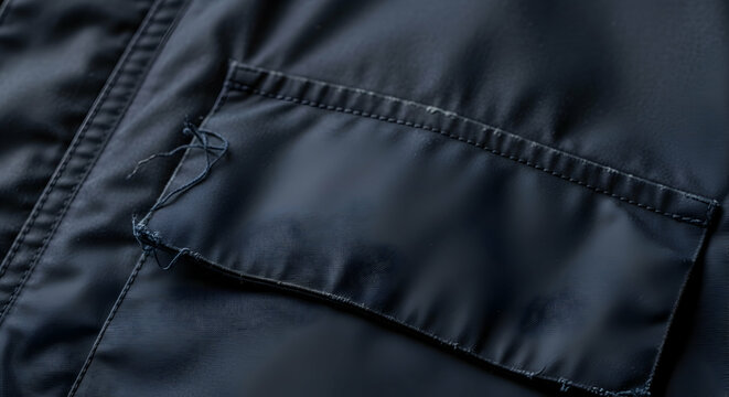 Close Up Of A Blue Garment Pocket Displaying Rips And Worn Texture