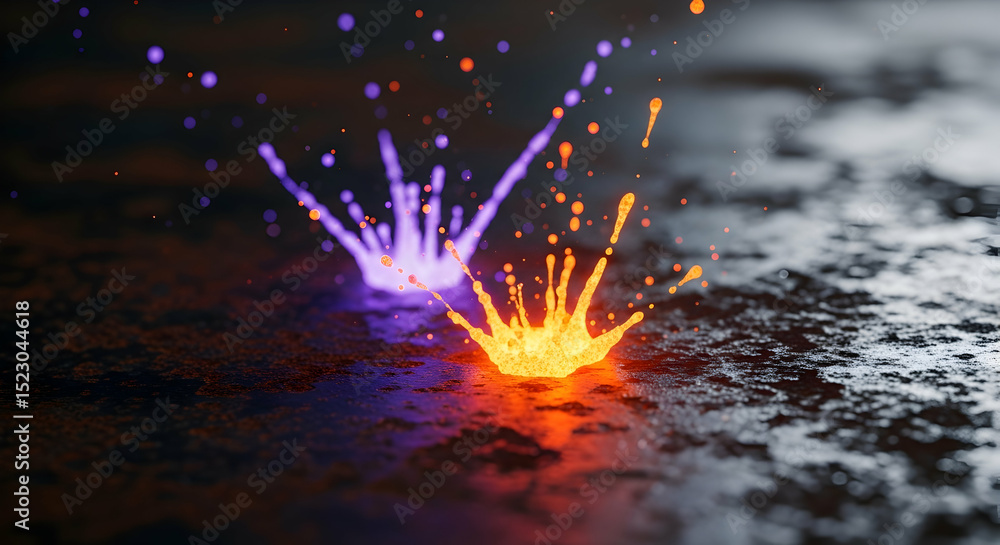 Poster dynamic illumination two contrasting hue splashes abstract surface effect
