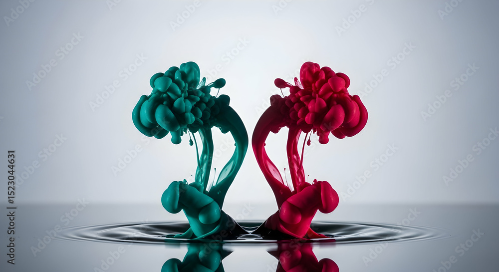 Poster harmonious aqueous collision depicting contrast and fluidity within calm realm