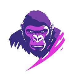 Obraz premium Gorilla head graphic, bold purple and dark tones