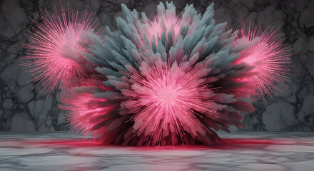 Obraz premium Abstract Pink Emission Blasts Amidst Cloud Explosion On Marble Surface
