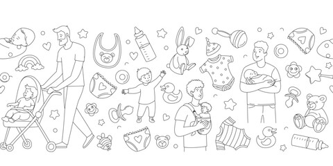 Father and Baby Pattern Line Art Baby Items and Parenting Illustration