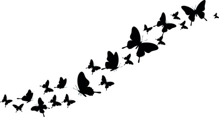 Butterfly silhouettes flying in ascending diagonal pattern vector illustration black shapes 