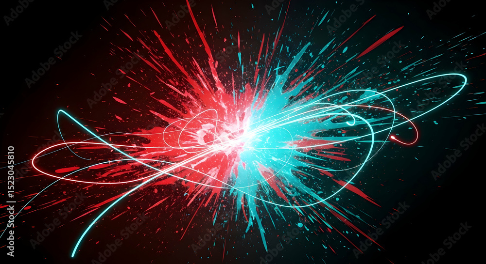 Poster radiant color collision with dynamic light trails against dark background