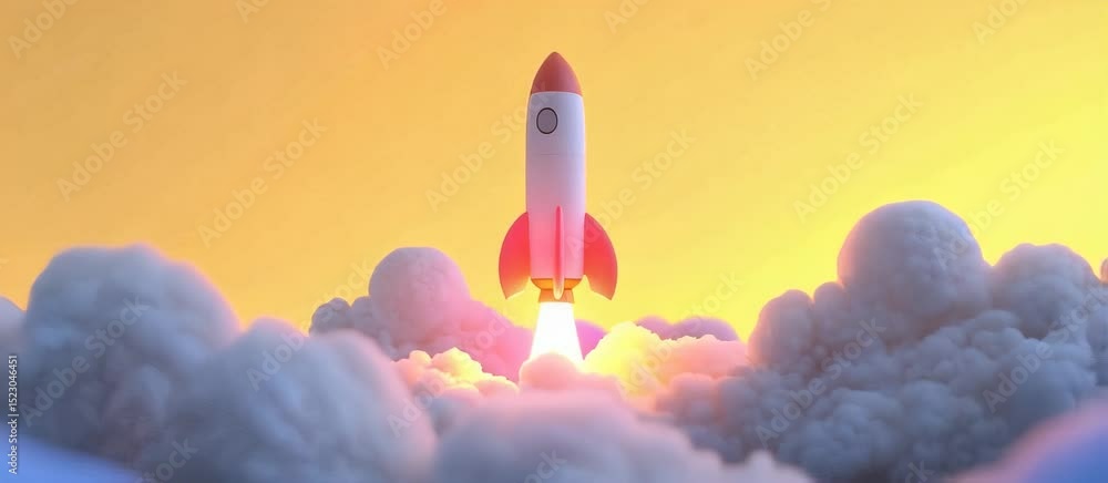 Aufkleber vibrant rocket launch through colorful clouds with dynamic flame trails