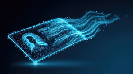 Abstract digital id card with data stream visualization