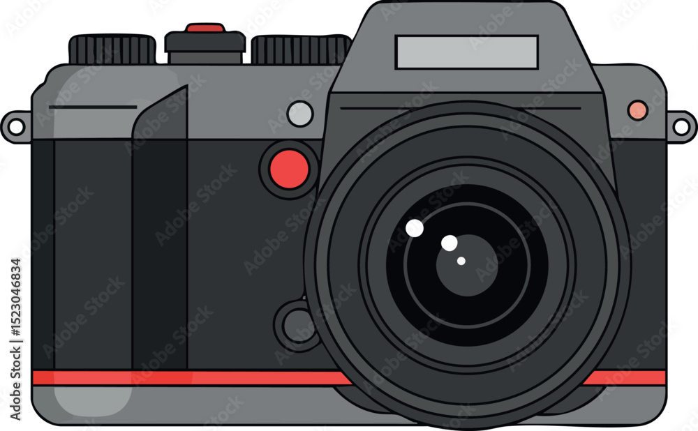 Aufkleber digital camera illustration with black and red details front view vector design
