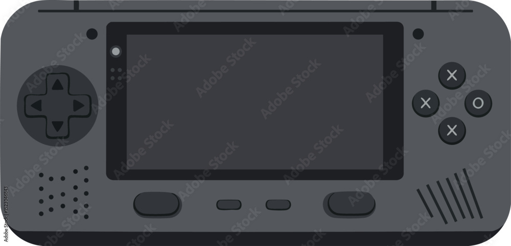 Poster handheld video game console portable gaming device vector illustration in gray color