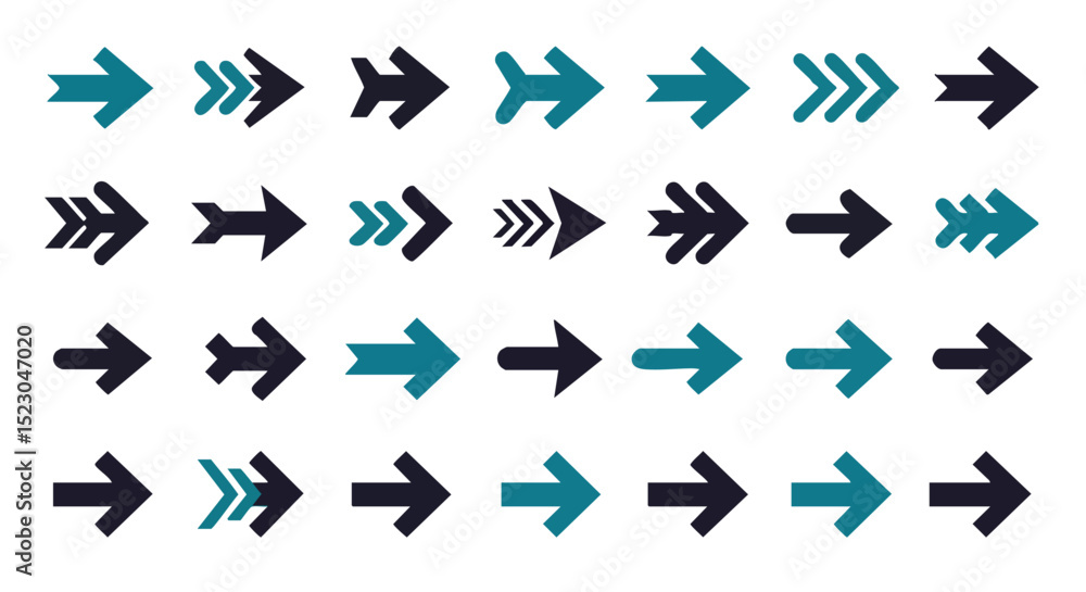 Poster abstract arrow icons set with blue and black colors in simple vector style